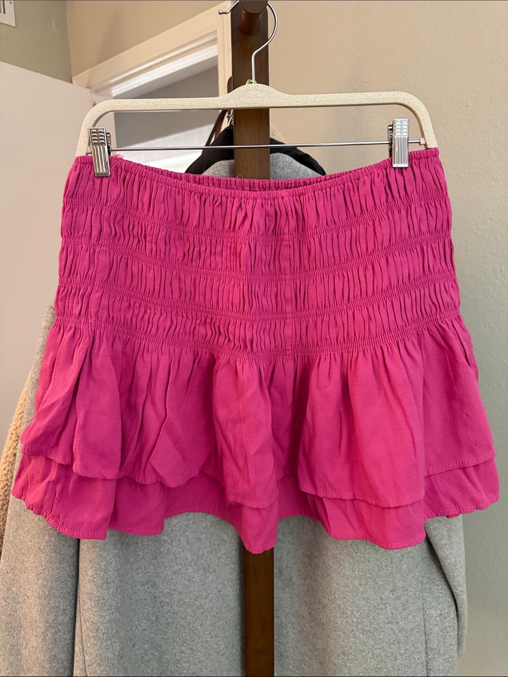 The Impeccable Pig Hot Pink Smocked Tiered Mini Skirt